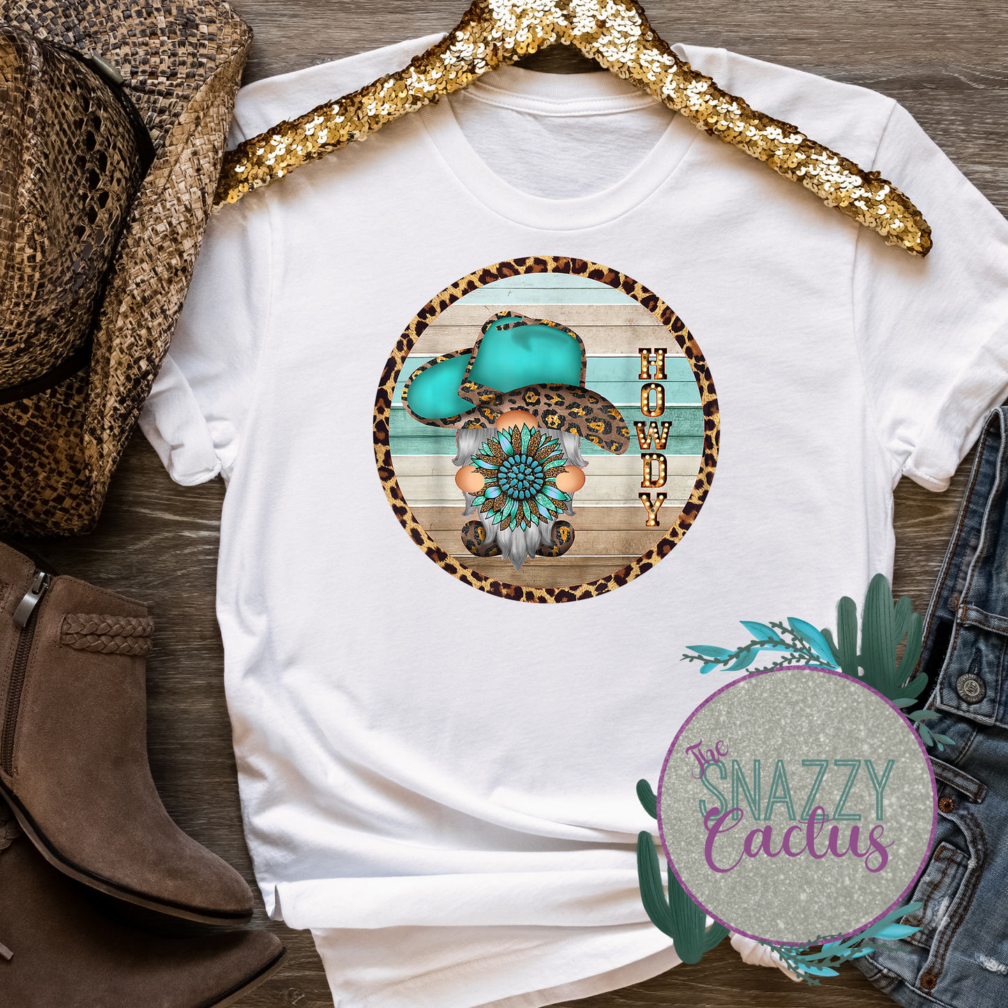 Howdy Gnome Turquoise Tee