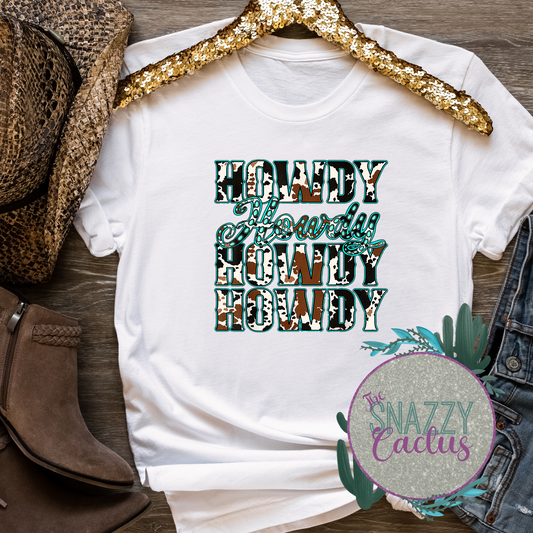 Howdy Turquoise and Cow Print Tee